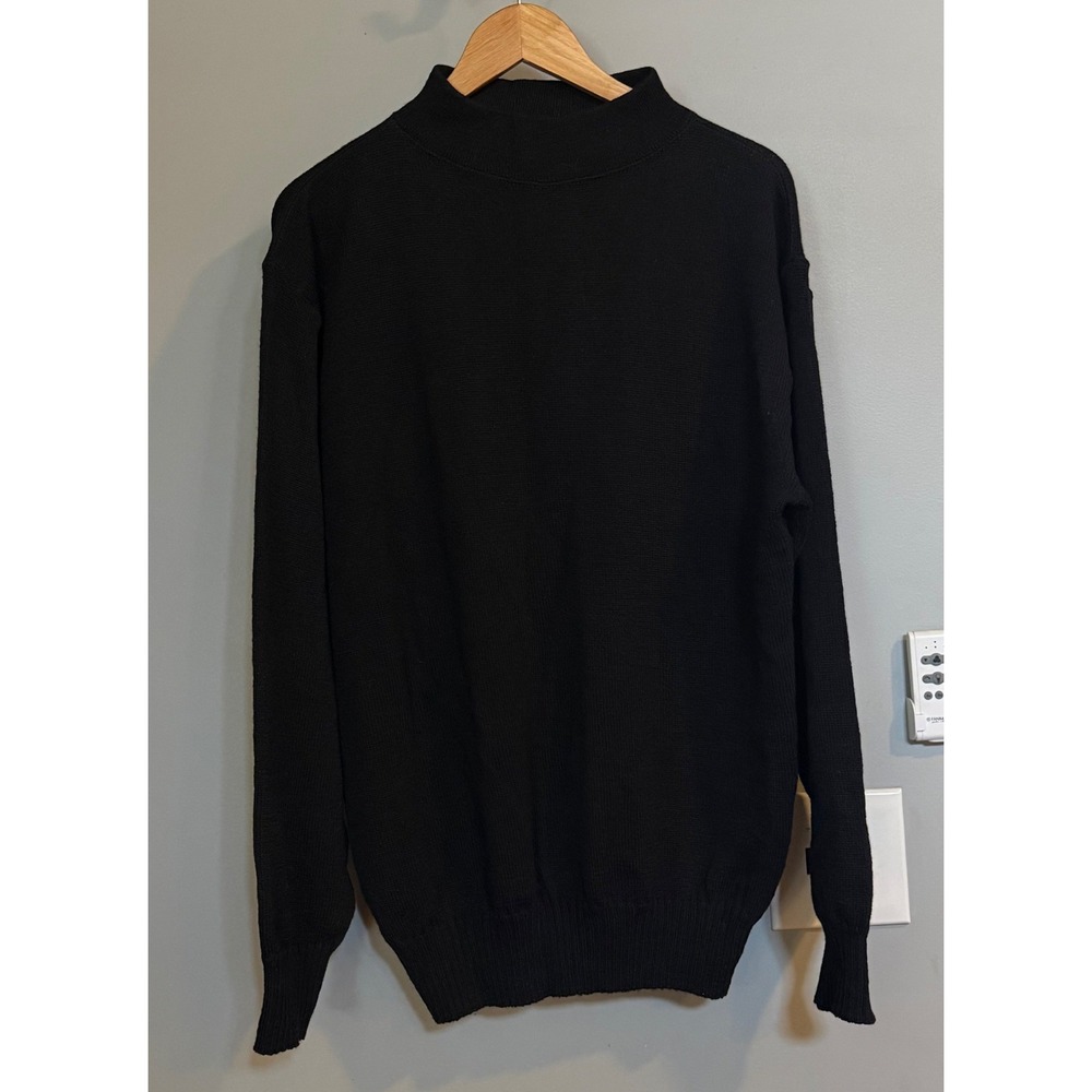 J. Peterman Sweater Mens XL Black Excellent 100% Wool Mock Neck Made in USA